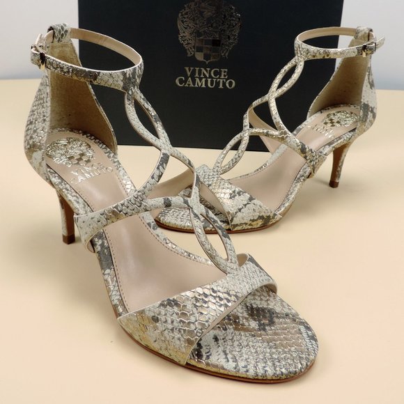 Vince Camuto Payto Sandals Taupe 7 Snakeskin - Picture 1 of 4